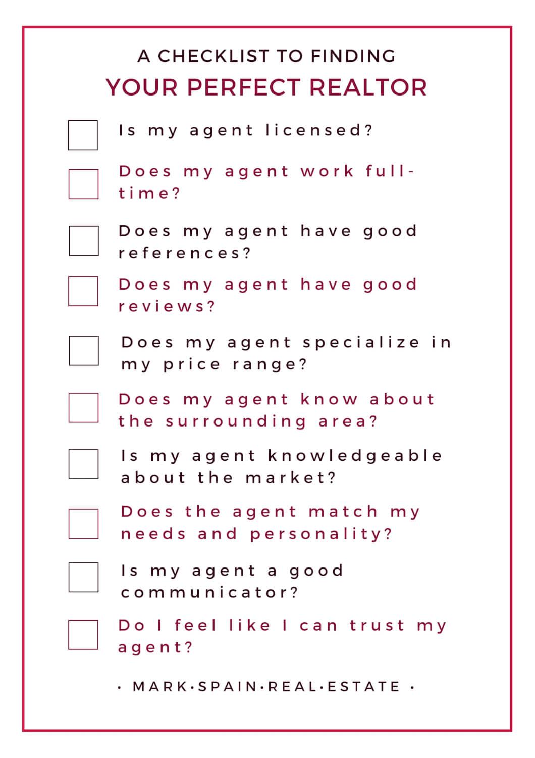 checklist for your perfect realtor